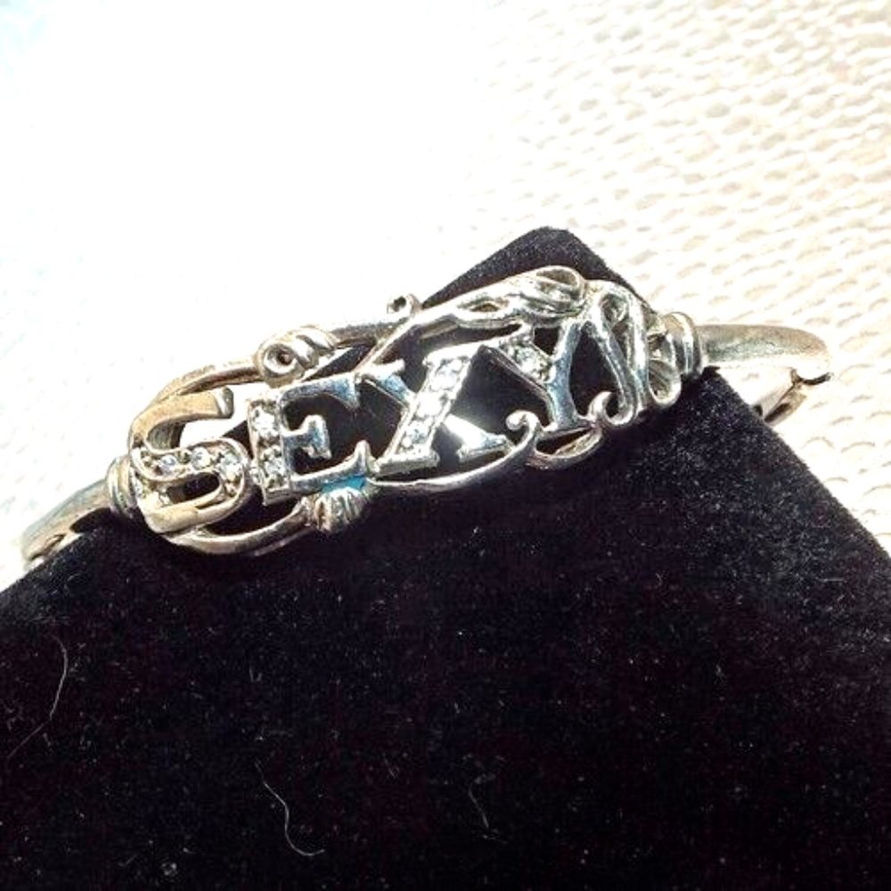 "SEXY" RHINESTONE SAY IT LOUD AND CLEAR SILVER HINGED BRACELET 57